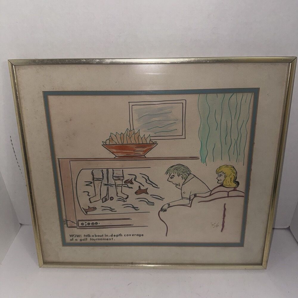 Original 1982 Signed Golf Cartoon Artwork Framed Hand Colored Gag Humor Art